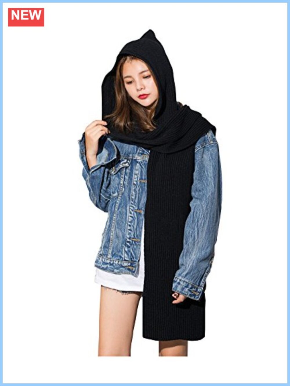 Acrylic 3-in-1 Hooded Scarf Wrap Neck Warmer Winter Pullover